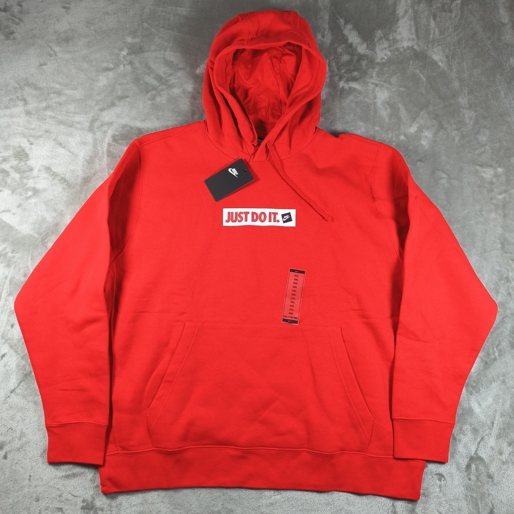 Nike Hoodie Mens XXL Red Just Do It Swoosh Logo Pullover Fleece BV5094 657 New
